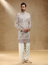 Off white georgette kurta salwar set for men