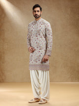 Off white georgette kurta salwar set for men