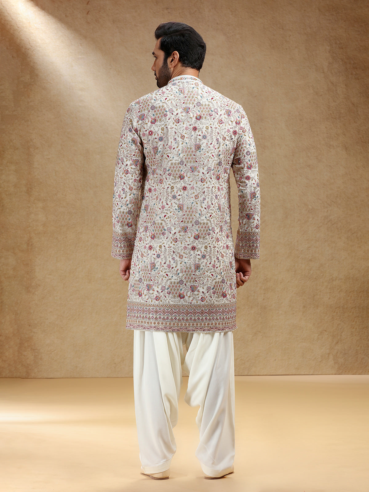 Off white georgette kurta salwar set for men