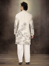 Off white linen cotton festive printed kurta suit