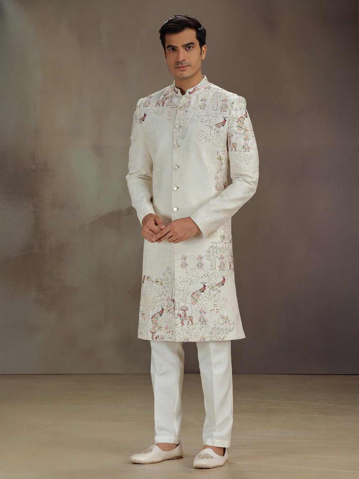 Off white peacock motif indo western