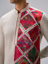 Off white pink patch kurta suit men