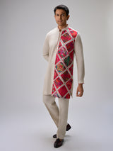 Off white pink patch kurta suit men