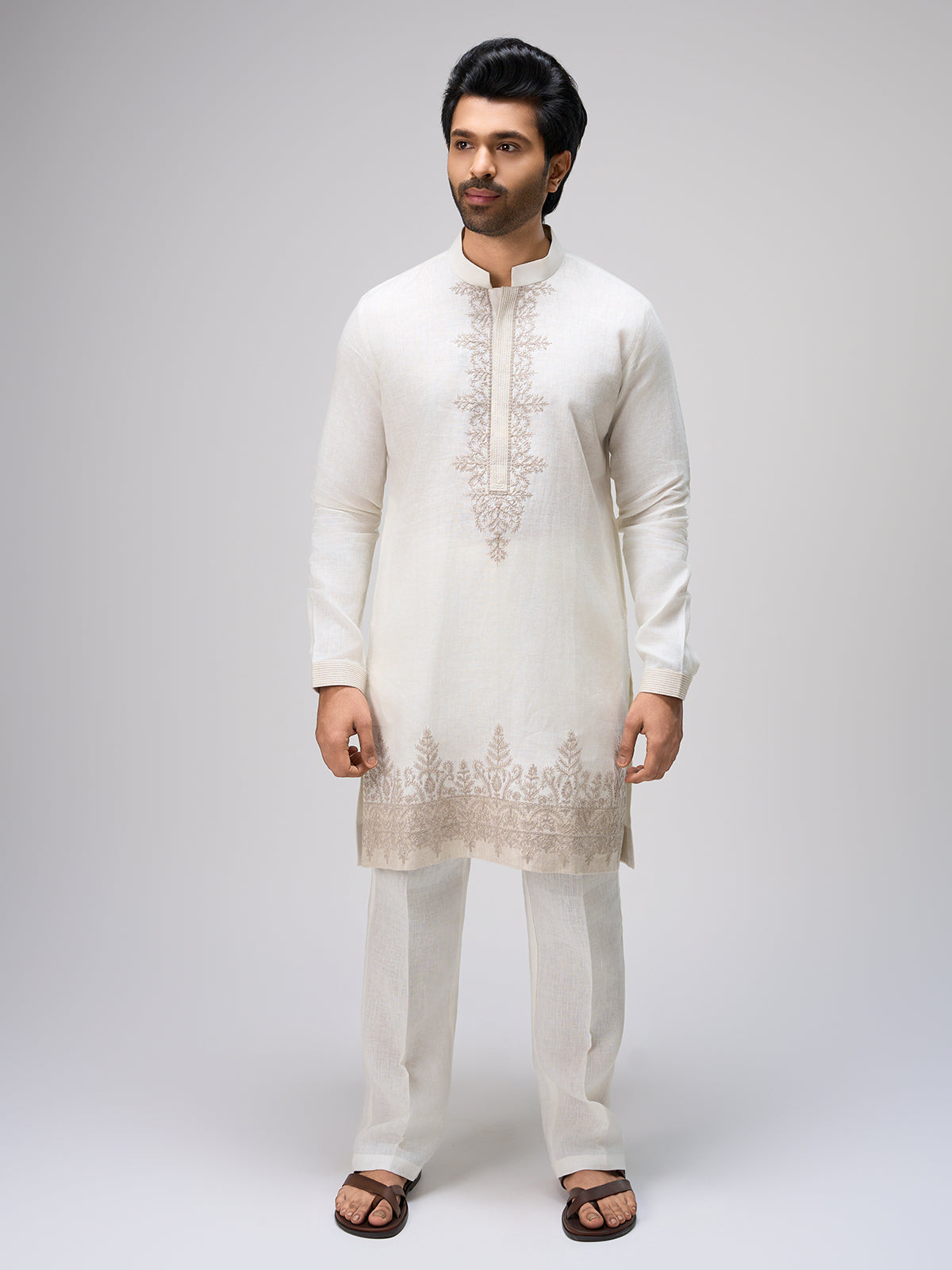 Off white thread texture kurta pajama