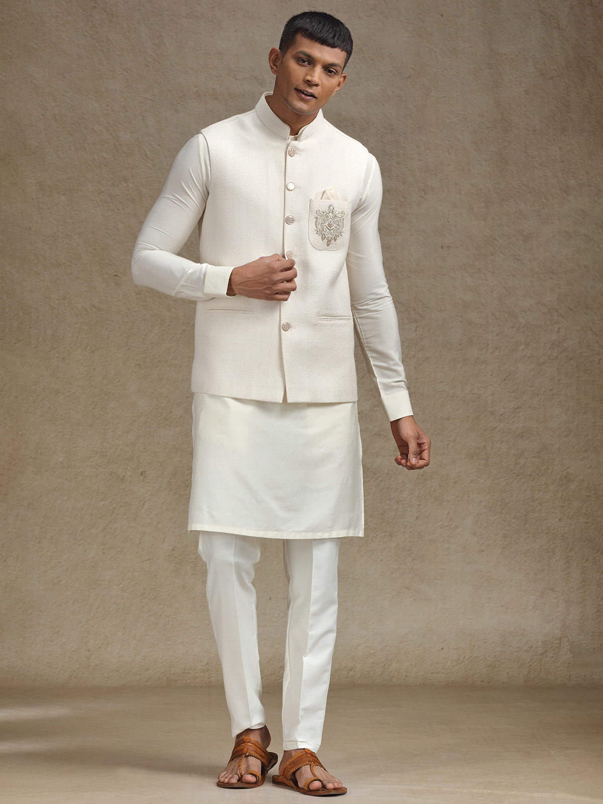 Off white waistcoat set with intricate work