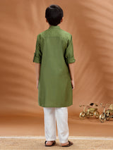 Olive cotton kurta pant set