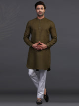 Olive linen kurta pajama for festive