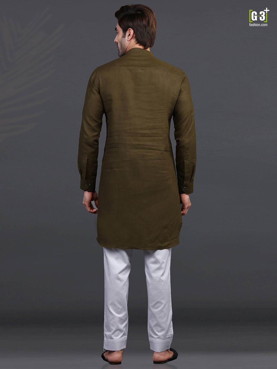 Olive linen kurta pajama for festive