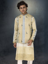 Olive silk waistcoat set with thread and resham work
