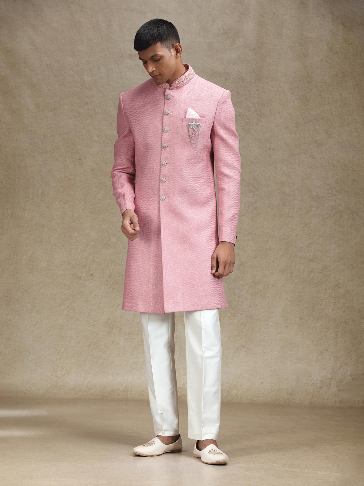 Onion pink indo western in rich embellishments