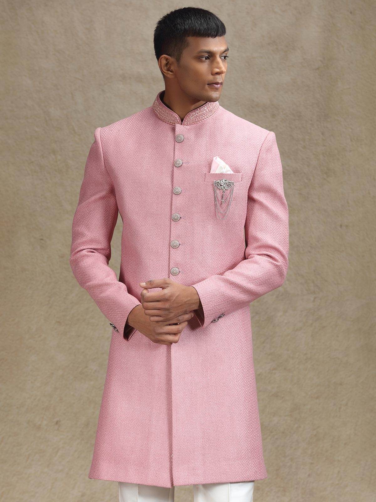 Onion pink indo western in rich embellishments