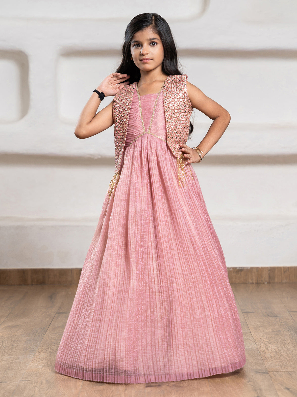 Onion pink jacket gown with aabla detailing