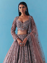 Onion pink net lehenga choli with full sleeve shine