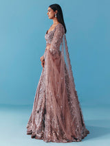 Onion pink net lehenga choli with full sleeve shine