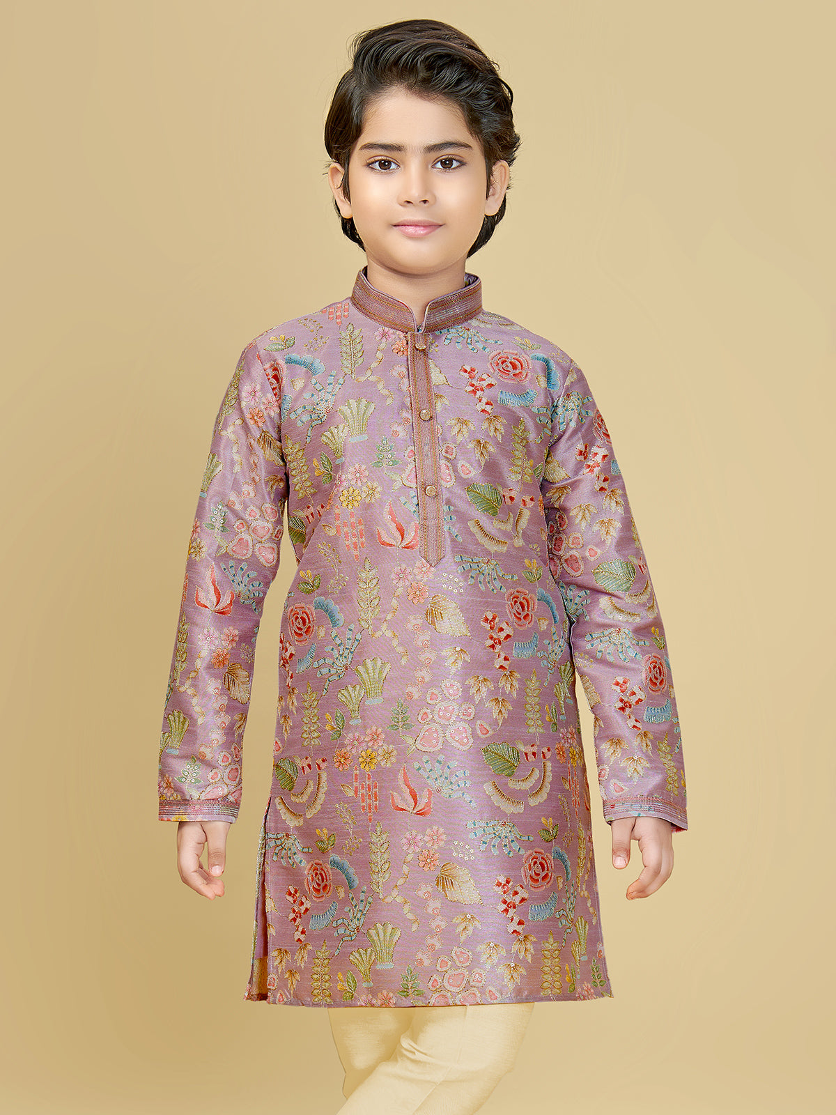 Onion pink silk kurta suit with resham work
