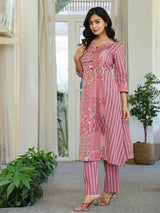 Onion pink silk printed kurti set