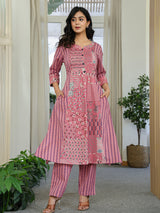 Onion pink silk printed kurti set