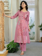 Onion pink silk printed kurti set