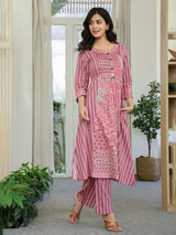 Onion pink silk printed kurti set