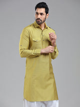 Opulent style golden pathani kurta suit