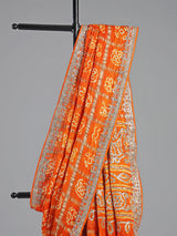 Orange bandhani saree with beaded detailing