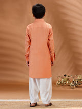 Peach cotton festive wear pathani set