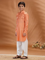 Peach cotton festive wear pathani set