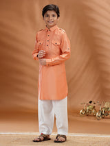Peach cotton festive wear pathani set