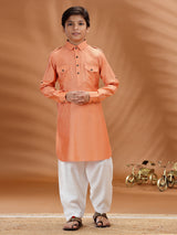 Peach cotton festive wear pathani set