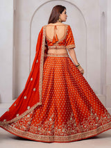 Orange raw silk cutdana work lehenga choli