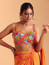 Orange satin silk indowestern suit with attached dupatta