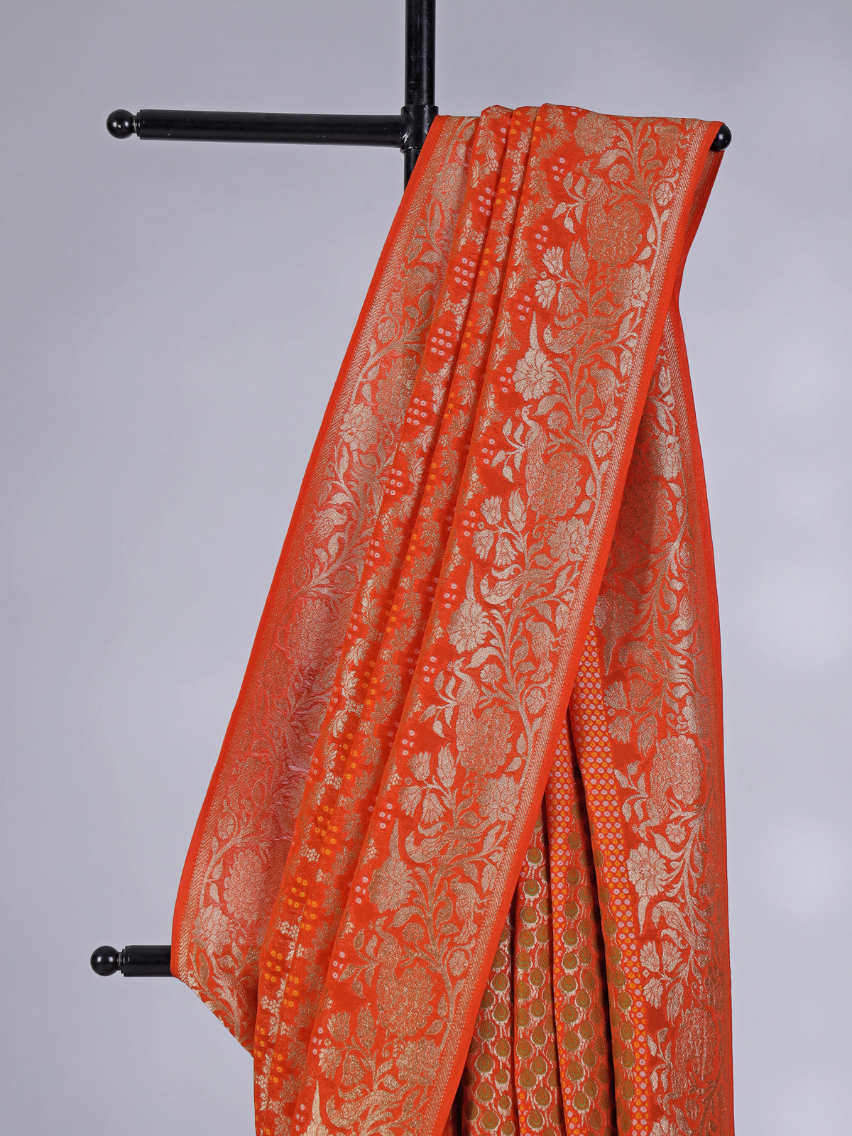 Orange semi georgette zari printed saree for festive events