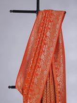 Orange semi georgette zari printed saree for festive events