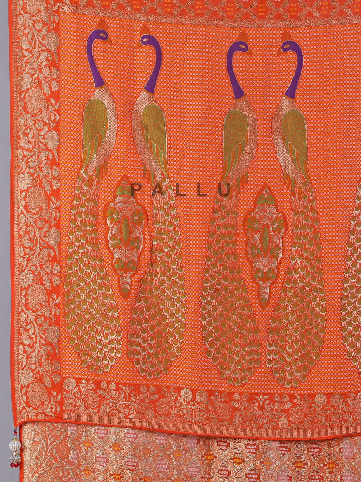 Orange semi georgette zari printed saree for festive events