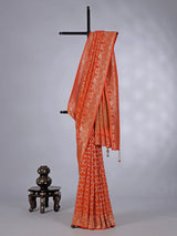 Orange semi georgette zari printed saree for festive events