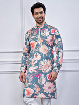 Pastel grey cotton printed kurta suit for festive