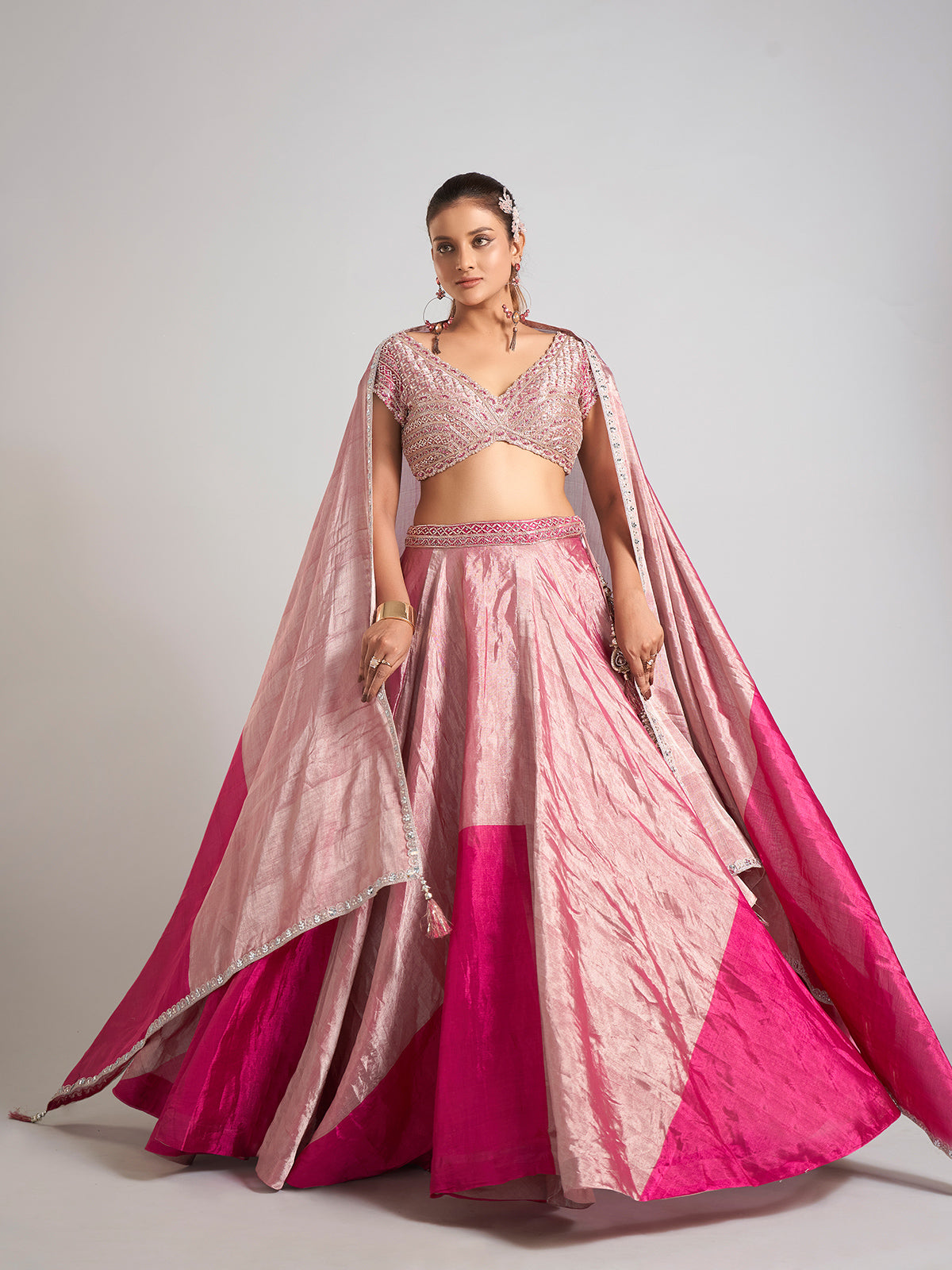 Pastel pink silk lehenga choli for wedding grandeur