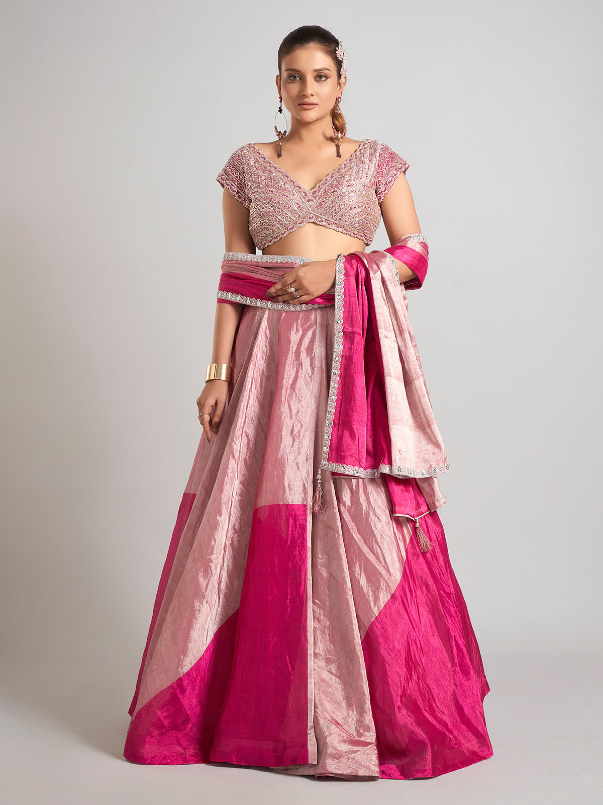 Pastel pink silk lehenga choli for wedding grandeur