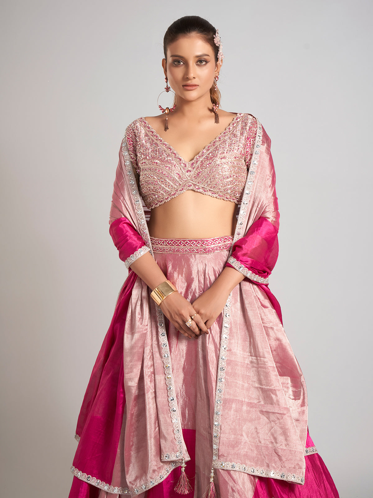 Pastel pink silk lehenga choli for wedding grandeur