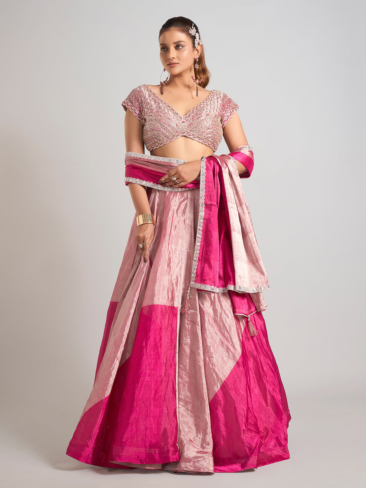 Pastel pink silk lehenga choli for wedding grandeur