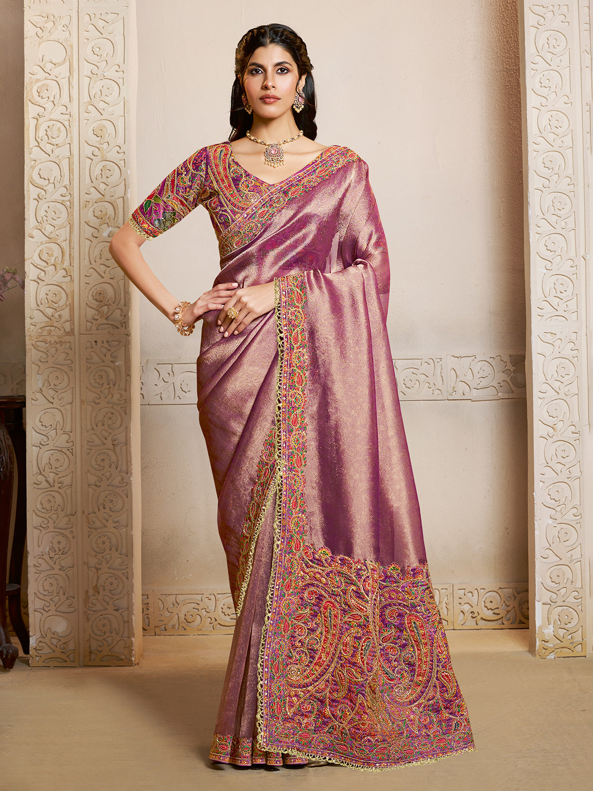 Pastel purple kanjivaram jacquard silk saree of heritage grace