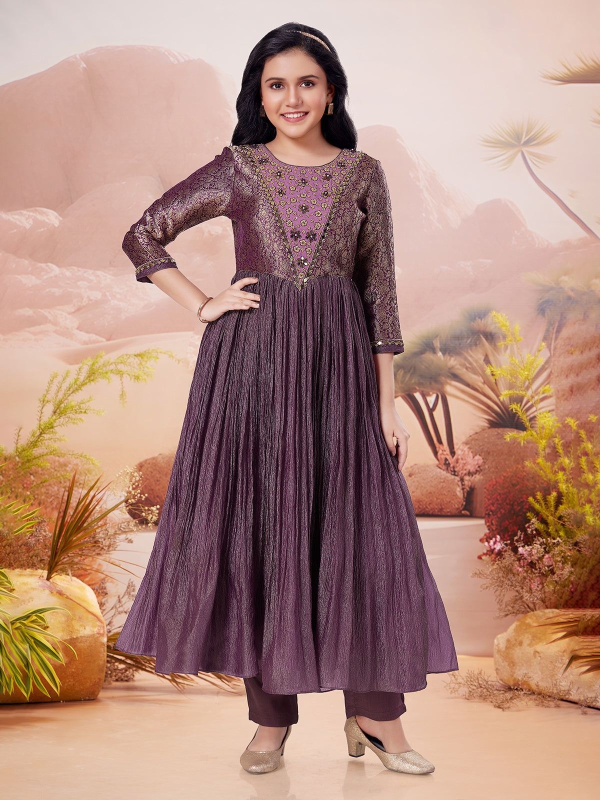 Pastel purple silk pant salwar suit with heavy embellishments