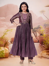 Pastel purple silk pant salwar suit with heavy embellishments