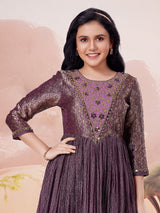 Pastel purple silk pant salwar suit with heavy embellishments