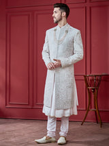 Pastle pink silk grooms sherwani