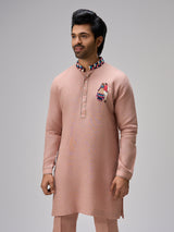 Peach embroidered scene kurta pajama men
