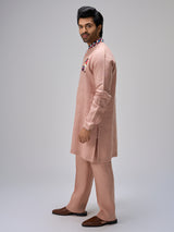 Peach embroidered scene kurta pajama men