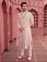 Peach embroidery sherwani in silk