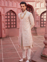 Peach embroidery sherwani in silk