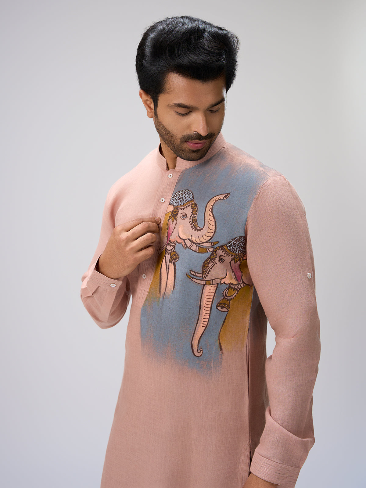 Peach ethnic painted kurta pajama men